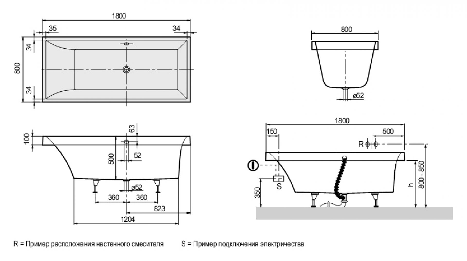 Акриловая ванна 180х80 Villeroy & Boch Squaro UBQ180SQR2V-96