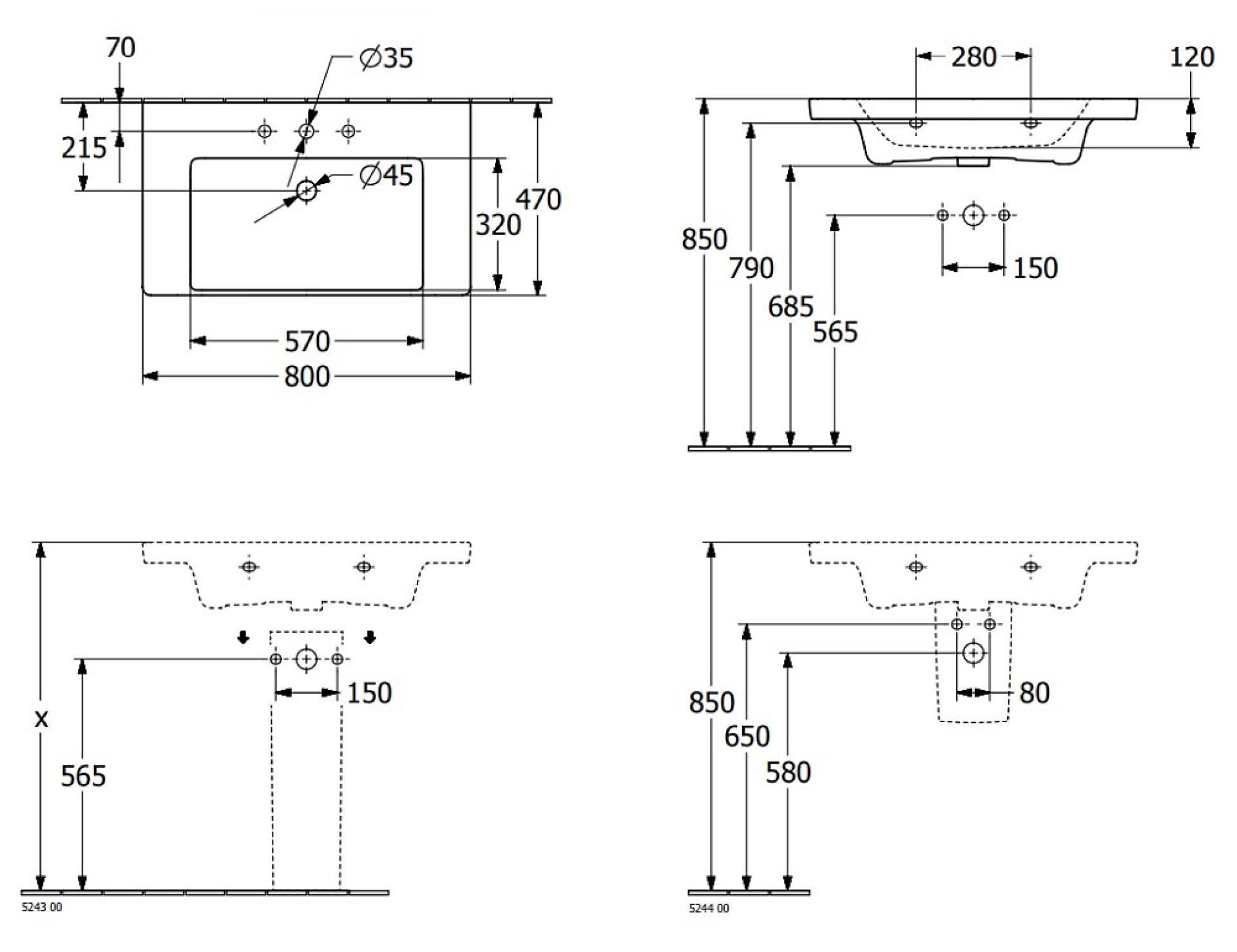 Раковина Villeroy & Boch Subway 3.0 4A708001, белый