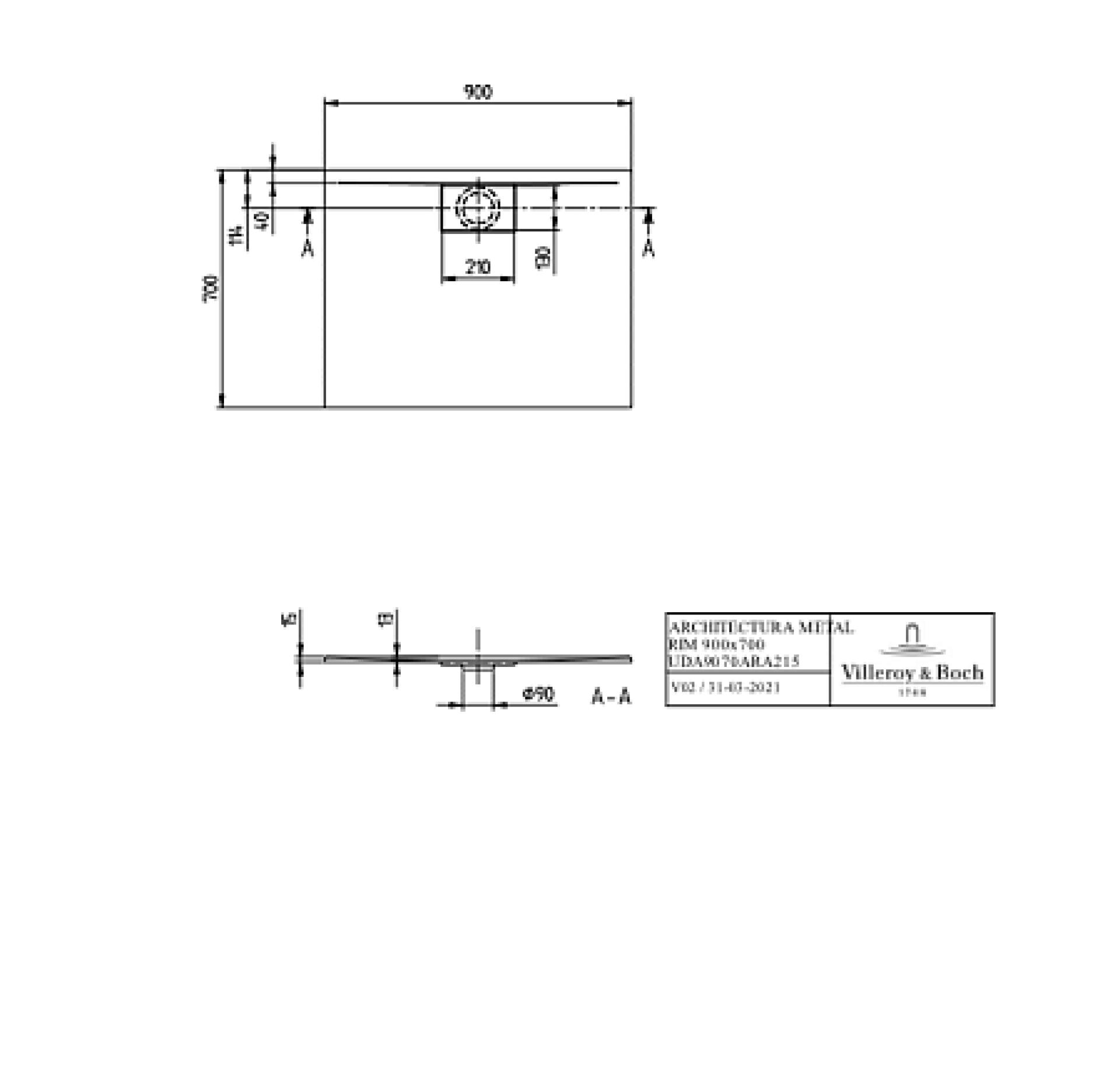 Поддон для душа Villeroy & Boch Architectura 90х70 UDA9070ARA215V-01 белый