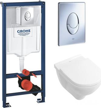 Инсталляция с клавишей смыва Grohe Rapid SL 38721001 с унитазом Villeroy & Boch O'Novo 5660HR01 с сиденьем микролифт