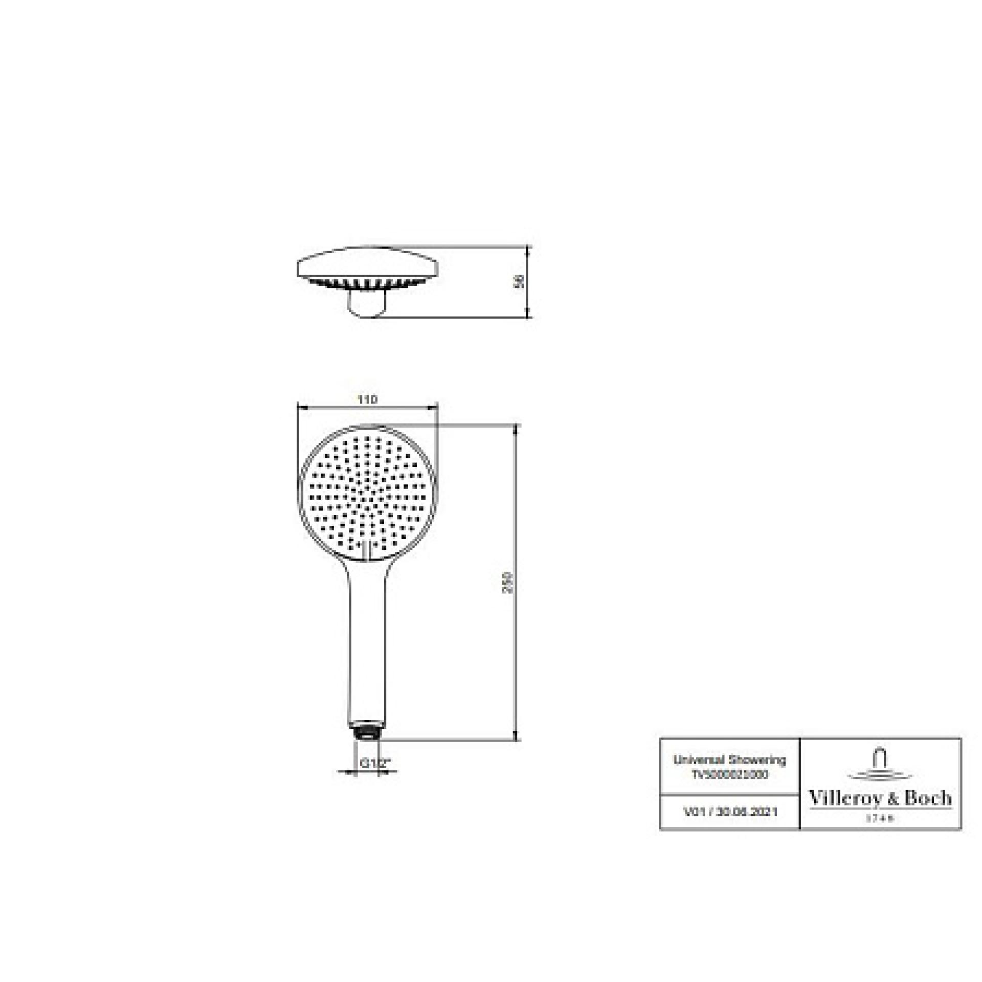 Душевая лейка Villeroy&Boch Universal TVS00002300061 черный, хром