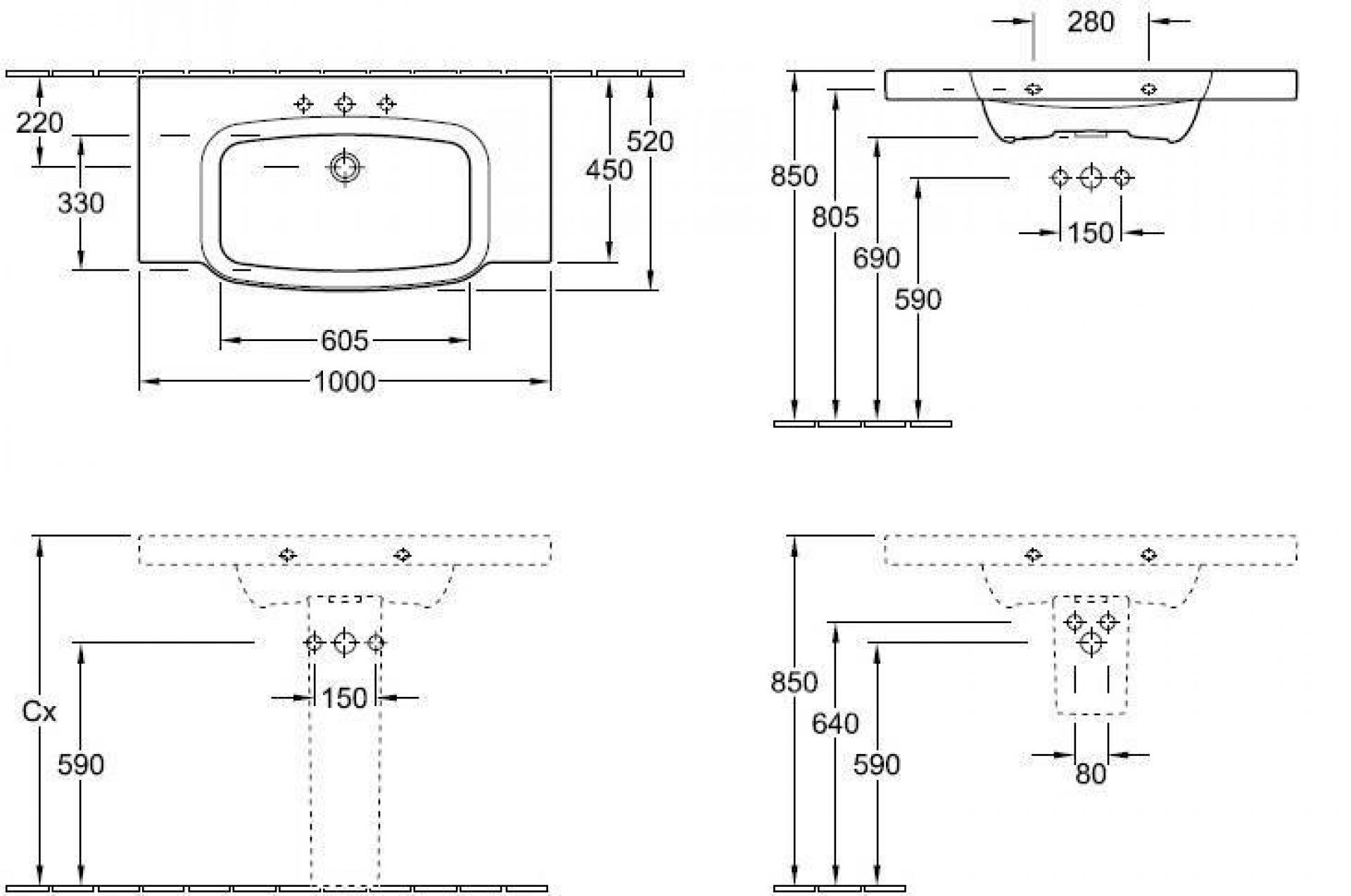 Раковина 100 см Villeroy & Boch Sentique 5142 А001