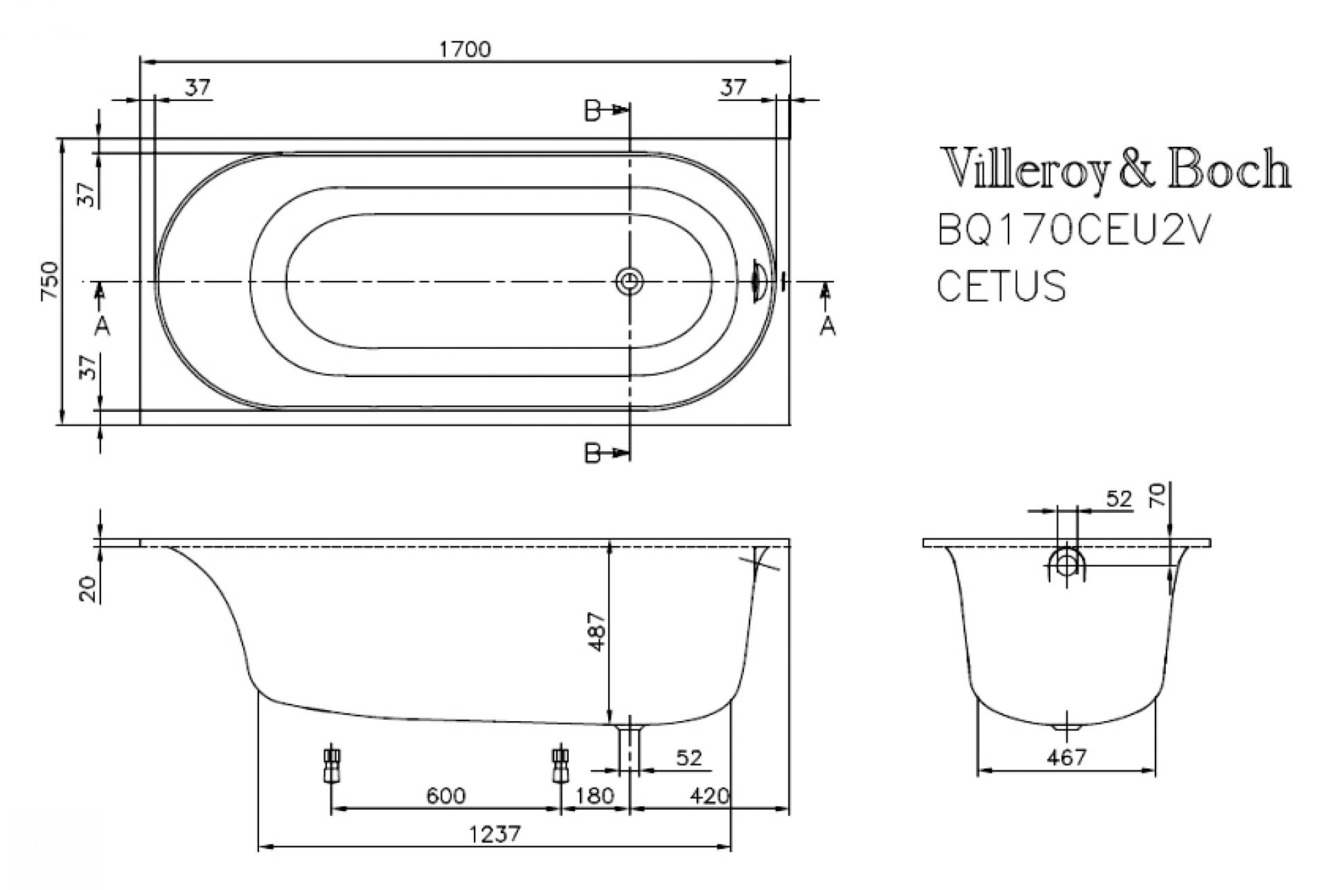 Акриловая ванна 170х75 Villeroy & Boch Cetus UBQ170CEU2V-96