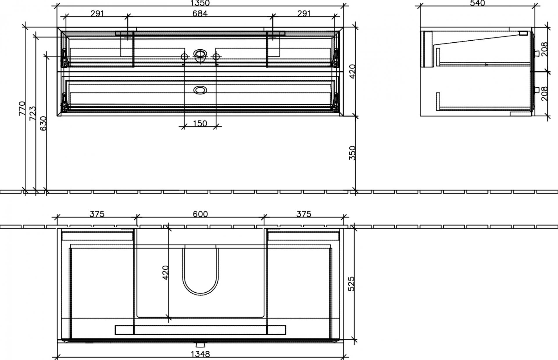 Тумба для комплекта Villeroy & Boch La Belle A58310DJ 135 white brilliant с 2 ящиками