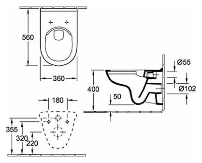 Инсталляция с клавишей смыва Viega Prevista Dry 792824 с унитазом Villeroy & Boch O'Novo 5660HR01 с сиденьем микролифт