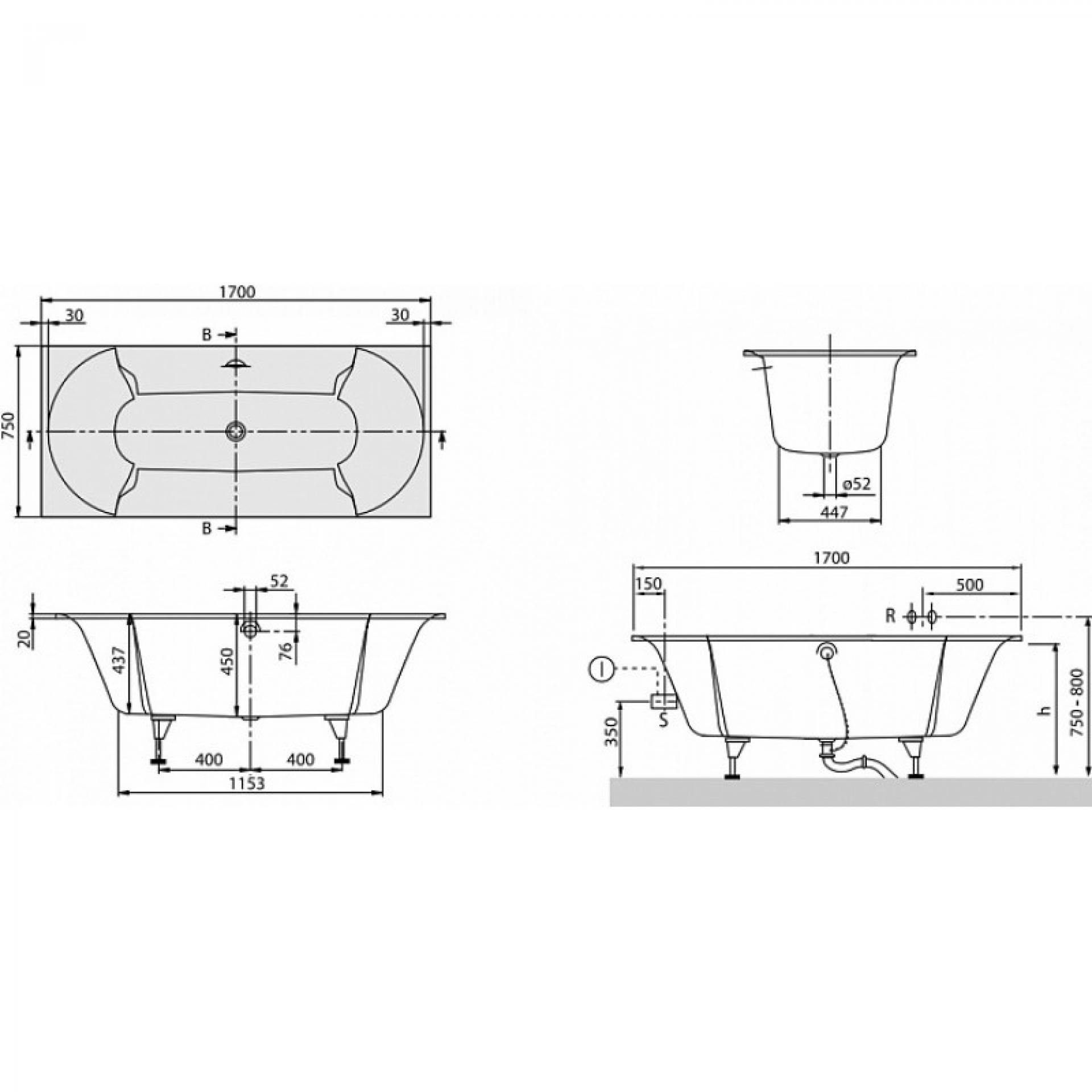 Акриловая ванна 170х75 Villeroy & Boch Pavia UBQ170PAV2V-01