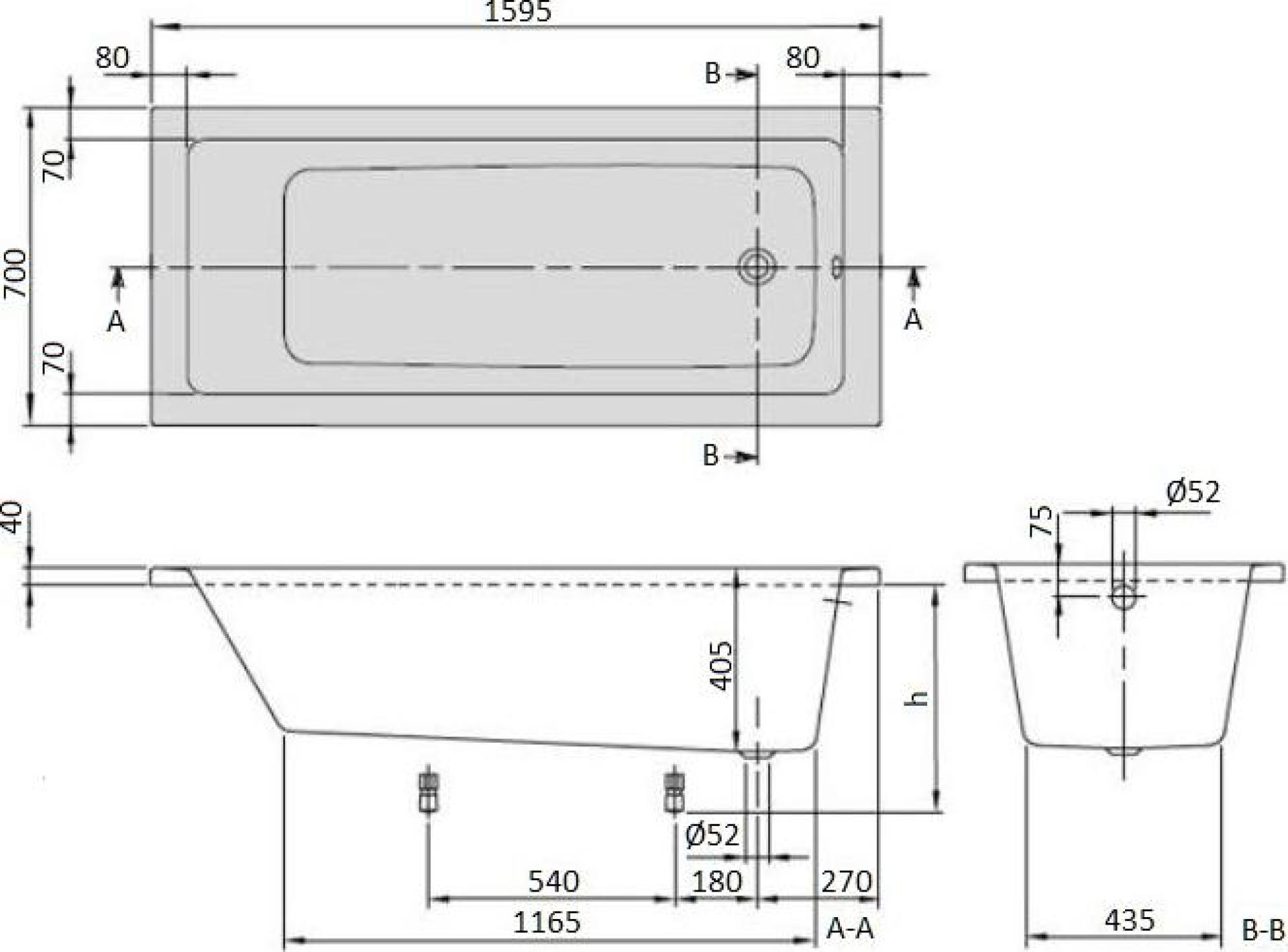 Акриловая ванна Villeroy & Boch Targa Plus 160х70 см UBA167NES2V01+U99740000, белый Alpin