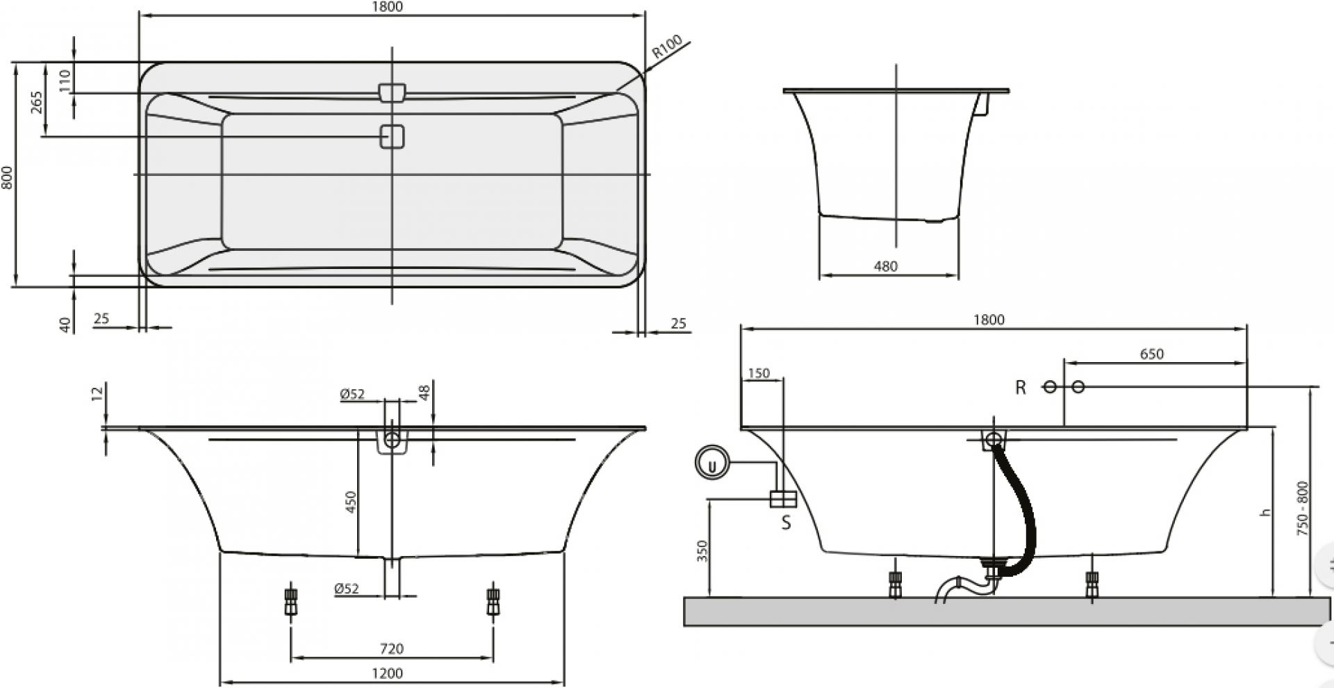 Акриловая ванна 180х80 см Villeroy & Boch Squaro Edge 12 UBQ180SQE7DV-01 alpin