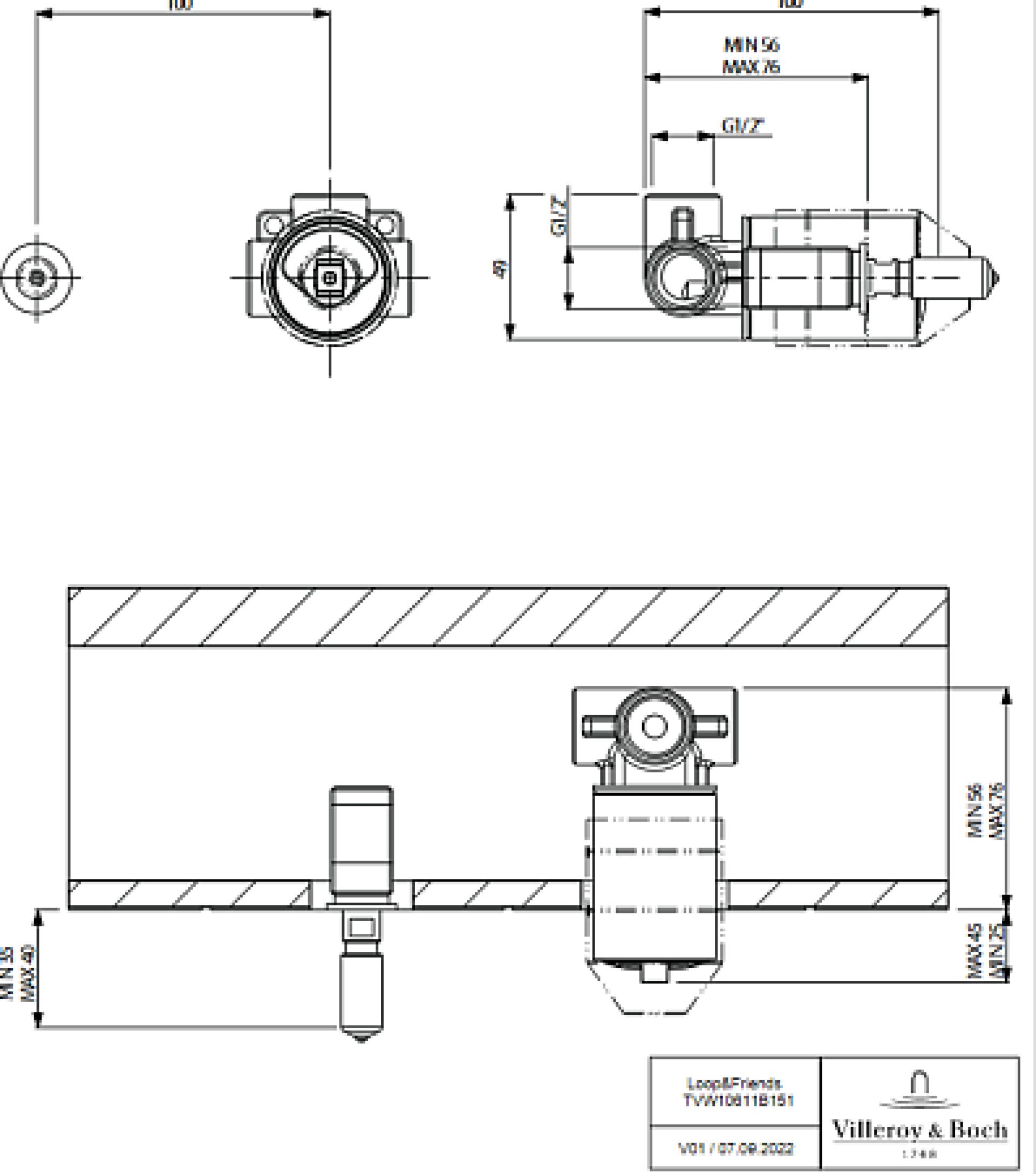 Cкрытая монтажная часть Villeroy & Boch Loop & Friends TVW10611B150K5 черный