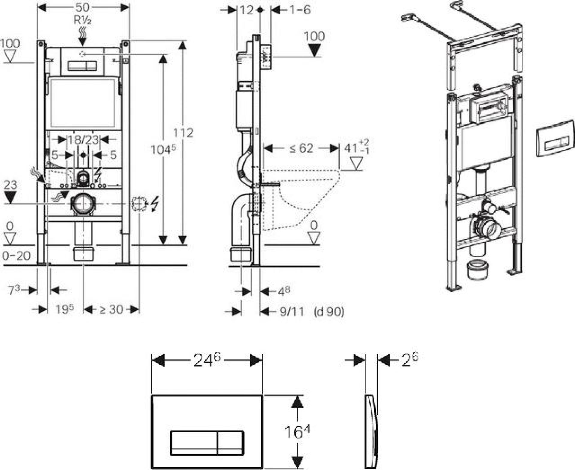 Комплект Чаша Villeroy & Boch Subway 2.0 5600 1001 + Инсталляция Geberit Duofix 458.125.21.1 4 в 1 с кнопкой смыва + Крышка-сиденье с микролифтом