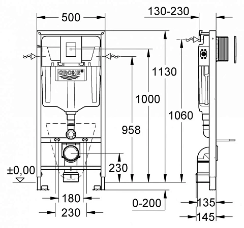 Инсталляция Grohe 38775001, с унитазом Villeroy&Boch Subway 6600 1001, сиденье микролифт, комплект