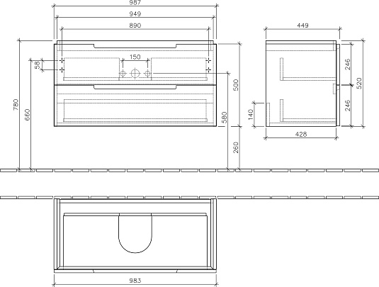 Тумба с раковиной Villeroy & Boch Subway 2.0 100 eiche graphit